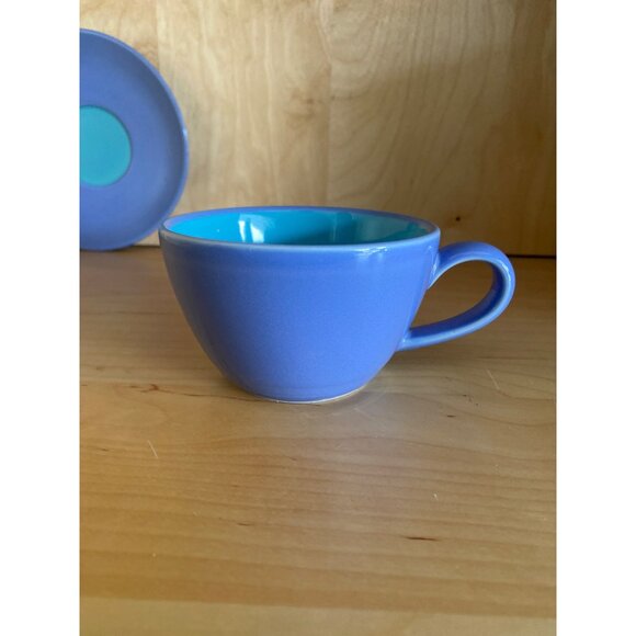 Lindt Stymeist Japan Cup & Saucer – Periwinkle & Aqua Colorblock 1980s - Picture 5 of 11